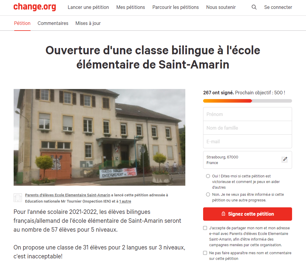 Pétition classe St Amarin